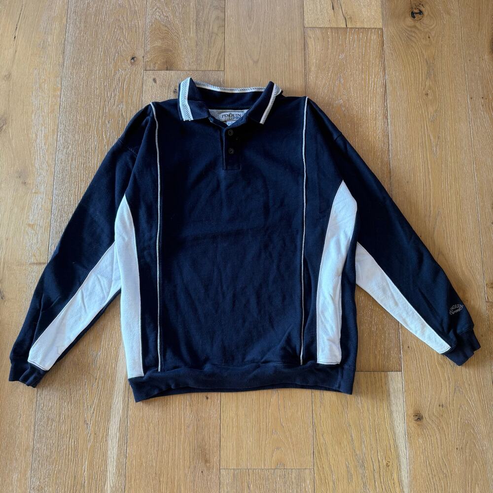 Vintage Penguin Sport Quarter Zip Pullover Men’s M Navy White